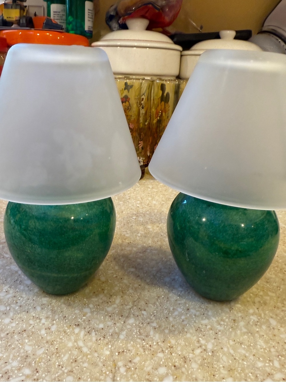 Vintage Green Marble? votive Table Lamps with White Shades Set of 2 Fairy light